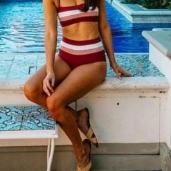 Levency New In Stripe High Waist Bikini Set