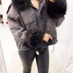 Levency Detachable Fuzzy Faux Fur Collar Denim Coat New In 54 Levency Detachable Fuzzy Faux Fur Collar Denim Coat New In