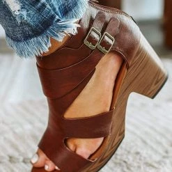 Levency New In Chunky Heels Buckle Zipper Wedge Sandals