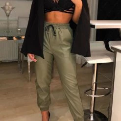 Levency New In PU Drawstring Pocket Pants