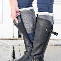 Levency Lace Trim Knitted Boot Cuffs
