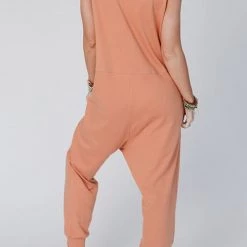 Levency V Neck Solid Sleeveless Pocket Jumpsuit