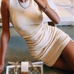 Levency New In Drawstring Sleeveless Mini Dress