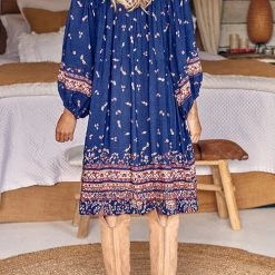 Levency New In Boho Print Long Sleeve Mini Dress