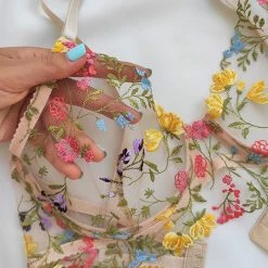 Levency New In Embroidered Sheer Lingerie Set