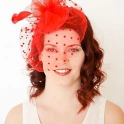 Levency New In Dot Veil Feather Fascinator