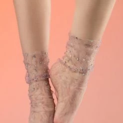 Levency Rhinestone Floral Lace Socks