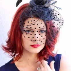Levency New In Dot Veil Feather Fascinator