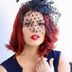 Levency New In Dot Veil Feather Fascinator