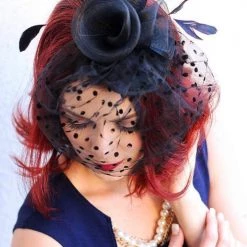 Levency New In Dot Veil Feather Fascinator