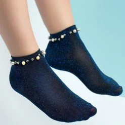 Levency Glitter Pearl Lurex Socks New In