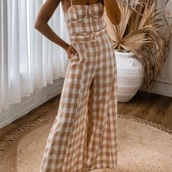 Levency Plaid Wide Leg Slip Jumpsuits New In