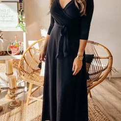 Levency New In Solid Wrap Maxi Dress