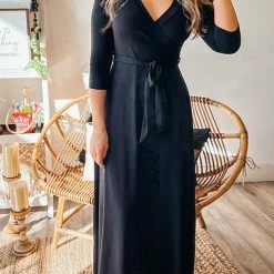 Levency New In Solid Wrap Maxi Dress