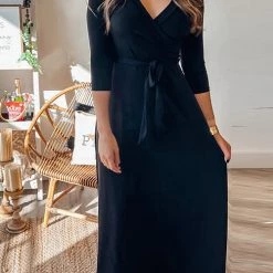 Levency New In Solid Wrap Maxi Dress