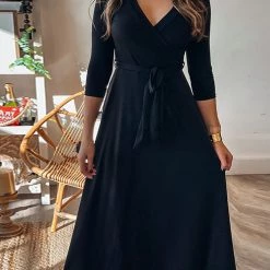 Levency New In Solid Wrap Maxi Dress