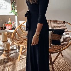 Levency New In Solid Wrap Maxi Dress