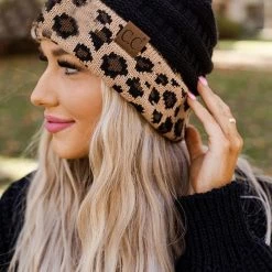 Levency New In Animal Print Messy Bun Beanie
