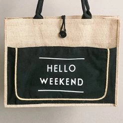 Levency HELLO WEEKEND Jute Tote Bag 13 Levency HELLO WEEKEND Jute Tote Bag
