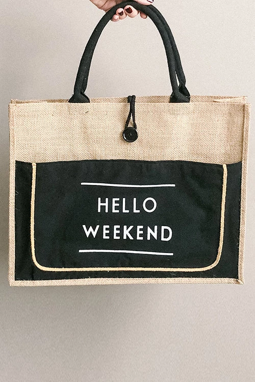 Levency HELLO WEEKEND Jute Tote Bag 4 Levency HELLO WEEKEND Jute Tote Bag