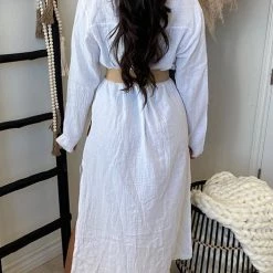 Levency New In Button Henley Tunic Slit Midi Dress