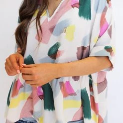 Levency Print Cuffed Sleeves Peplum Blouse