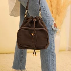 Levency New In Nylon Adjustable Strap Bucket Bag