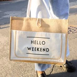 Levency HELLO WEEKEND Jute Tote Bag 14 Levency HELLO WEEKEND Jute Tote Bag
