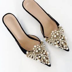 Levency Pearl Lace High Heel Mules New In