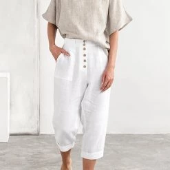 Levency Button Pockets Tapered Leg Pants New In