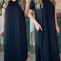 Levency V Neck Side Slit Maxi Dress New In