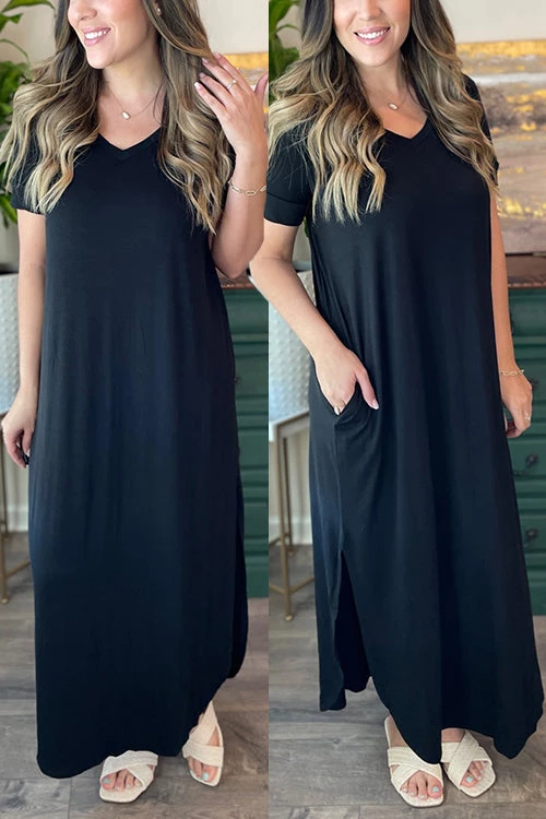 Levency V Neck Side Slit Maxi Dress New In 2 Levency V Neck Side Slit Maxi Dress New In