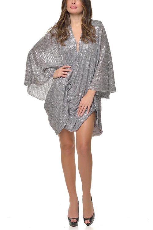 Levency V Neck Sequins Backless Bat Ruched Mini Dress New In 19 Levency V Neck Sequins Backless Bat Ruched Mini Dress New In