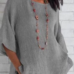 Levency Linen Half Sleeve O Neck Loose Blouse New In