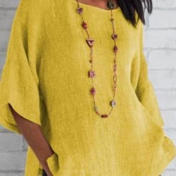 Levency Linen Half Sleeve O Neck Loose Blouse New In