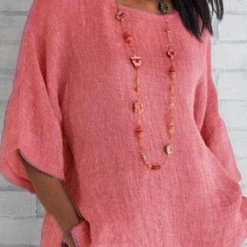 Levency Linen Half Sleeve O Neck Loose Blouse New In