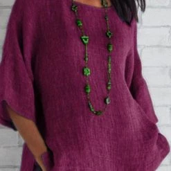 Levency Linen Half Sleeve O Neck Loose Blouse New In