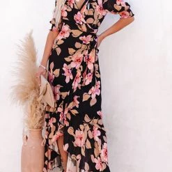 Levency Floral Irregularity Wrap Maxi Dress