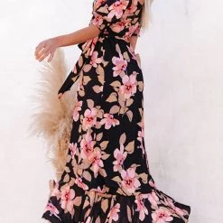 Levency Floral Irregularity Wrap Maxi Dress