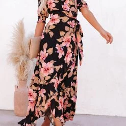 Levency Floral Irregularity Wrap Maxi Dress