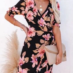 Levency Floral Irregularity Wrap Maxi Dress