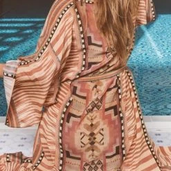 Levency Geometey Print Bleted Cover Up