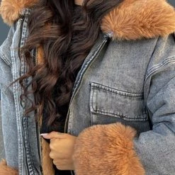 Levency Detachable Fuzzy Faux Fur Collar Denim Coat New In 57 Levency Detachable Fuzzy Faux Fur Collar Denim Coat New In