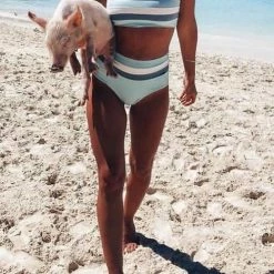 Levency New In Stripe High Waist Bikini Set