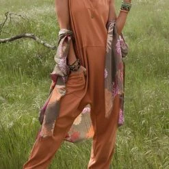 Levency V Neck Solid Sleeveless Pocket Jumpsuit