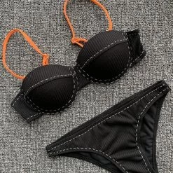 Levency New In Solid Low Waist Bikini Set