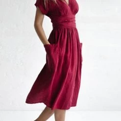 Levency New In Pockets V Neck Kimono Dress