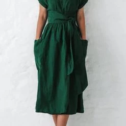 Levency New In Pockets V Neck Kimono Dress