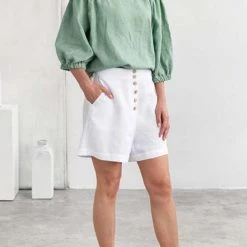 Levency New In Button Linen Paperbag Short