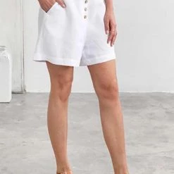 Levency New In Button Linen Paperbag Short
